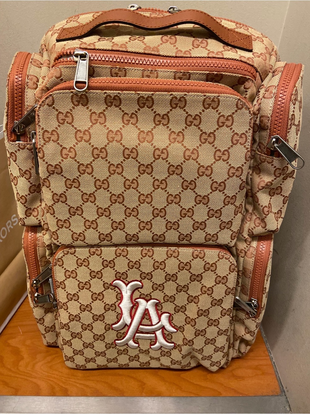Gucci Beige & Brown Monogram Canvas Men’s Backpack with Leather Trim